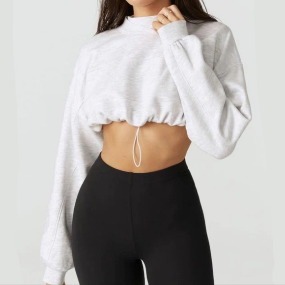 Joah Brown Tops - JOAH BROWN DRAW CORD CROP CREW SWEATSHIRT PEARL